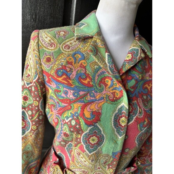 David Meister Designer Colorful Paisley Wool Blend Crop Jacket/Blazer Size 6 - Picture 3 of 11